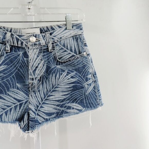 Anthro Current/Elliott Womens Size 25 Palm Print High Rise Denim Jean Shorts - Picture 4 of 14